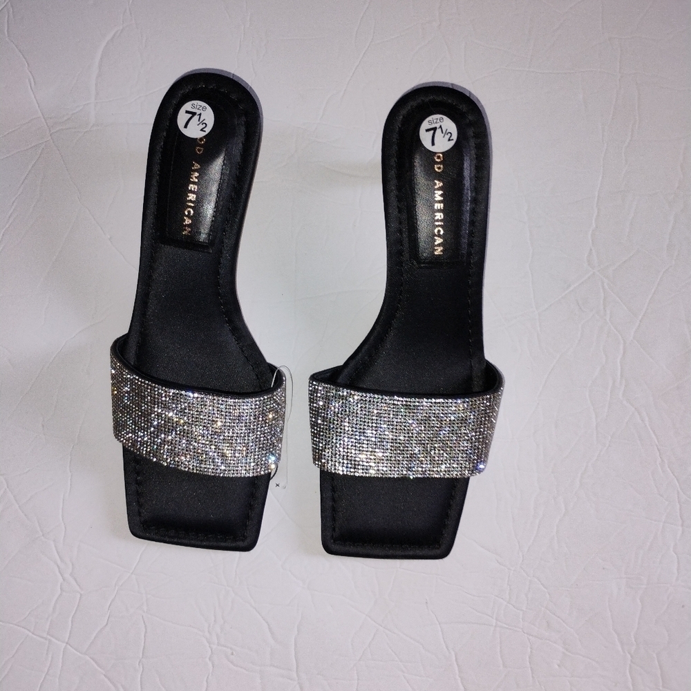NEW Good American Kickstand Slide Mules Rhinestone Glam Size 7.5